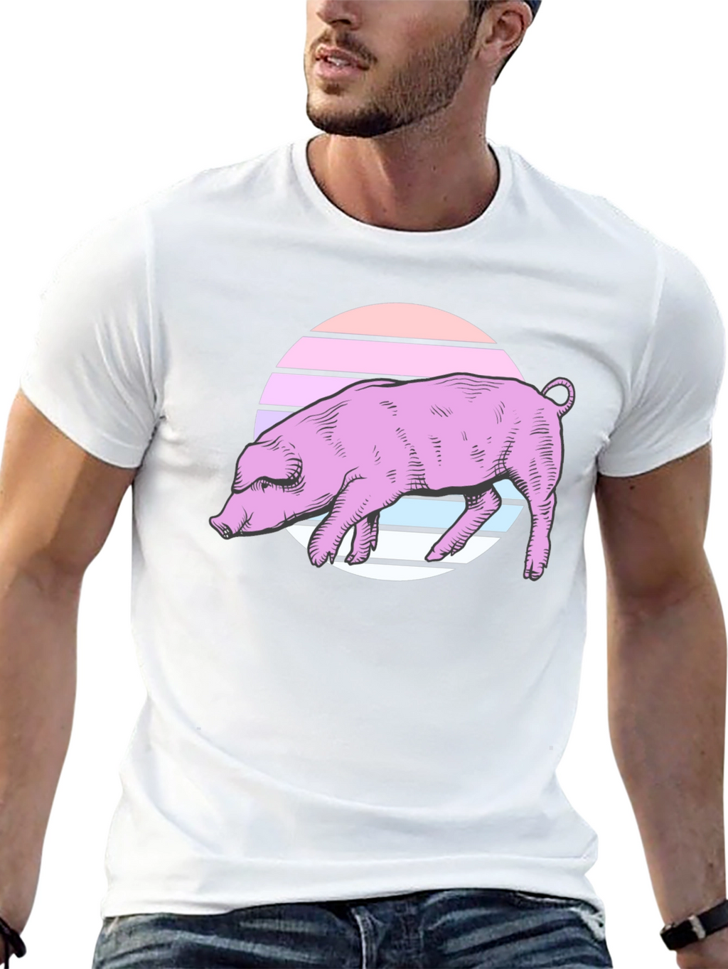 Retro Pig Graphic Tee - Unisex Black T-Shirt