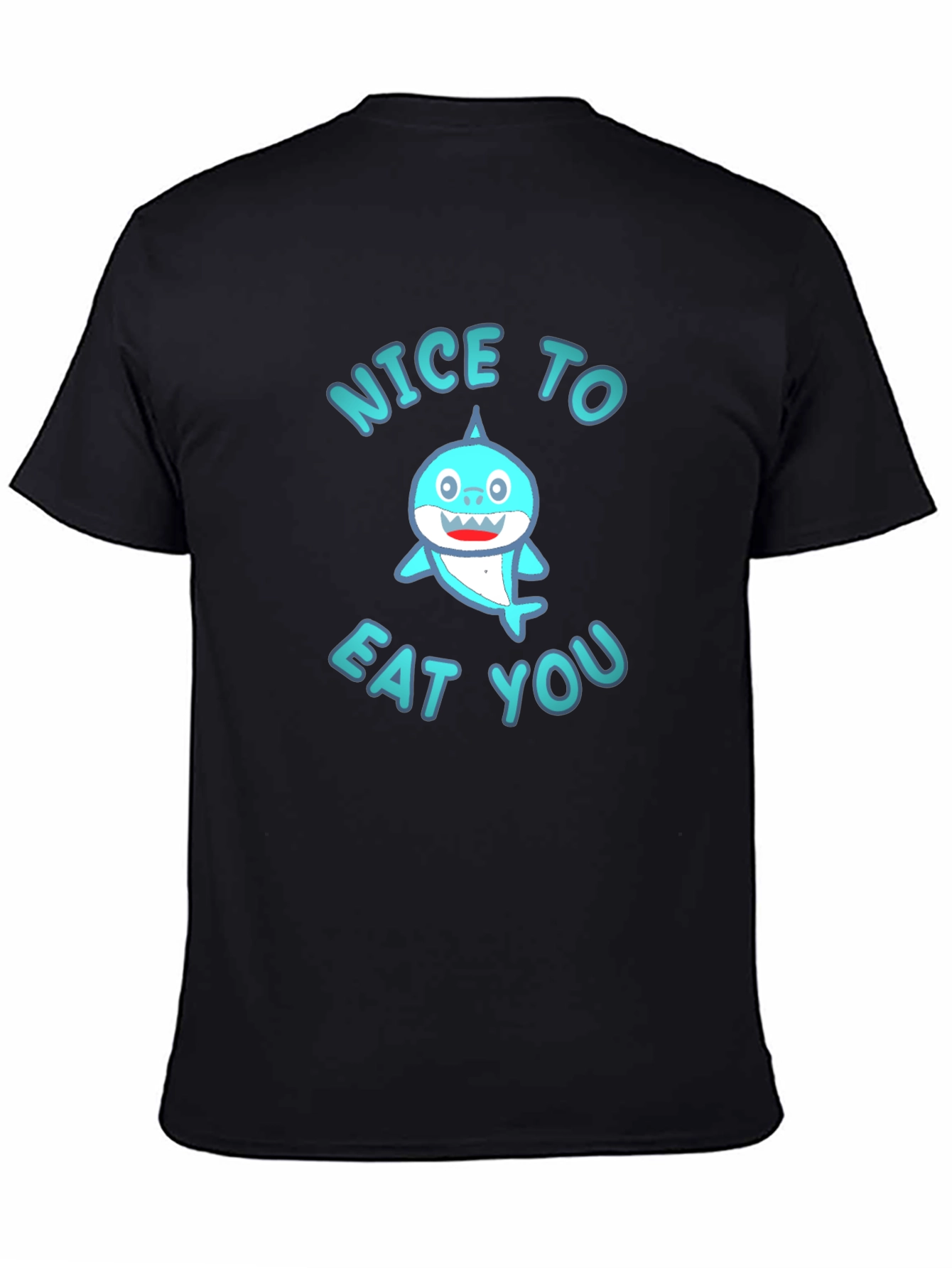 Funny Shark Graphic Tee - Nice to Eat You Black T-Shirt