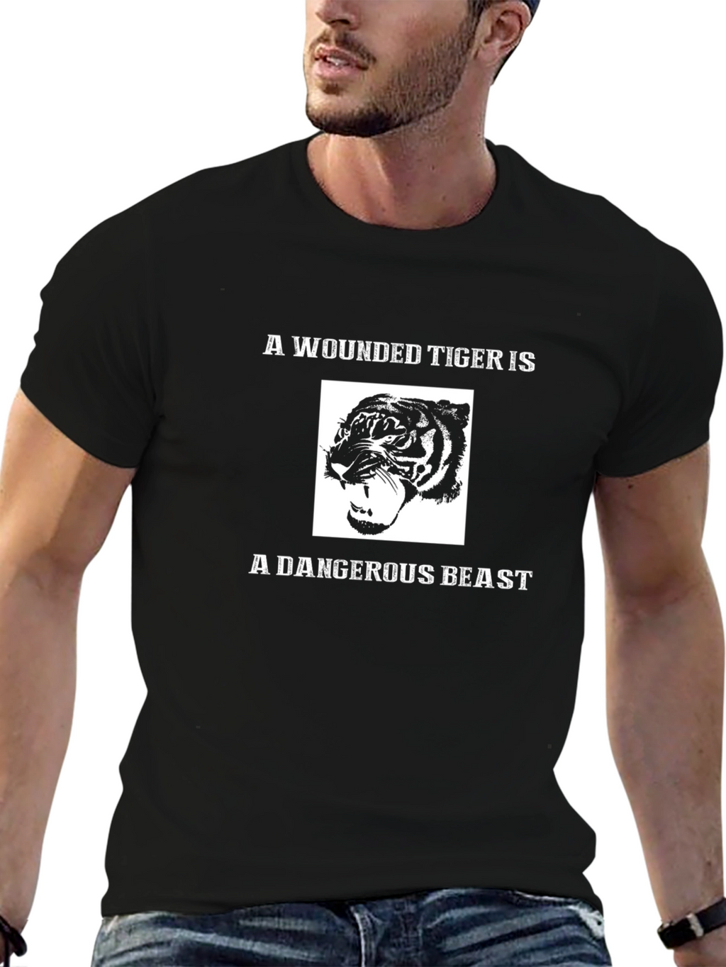 Wounded Tiger Graphic T-Shirt - Mens Black Tee