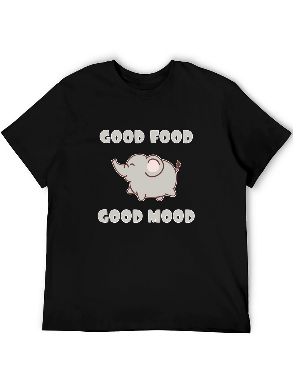 Good Food Good Mood Elephant Black Graphic T-Shirt