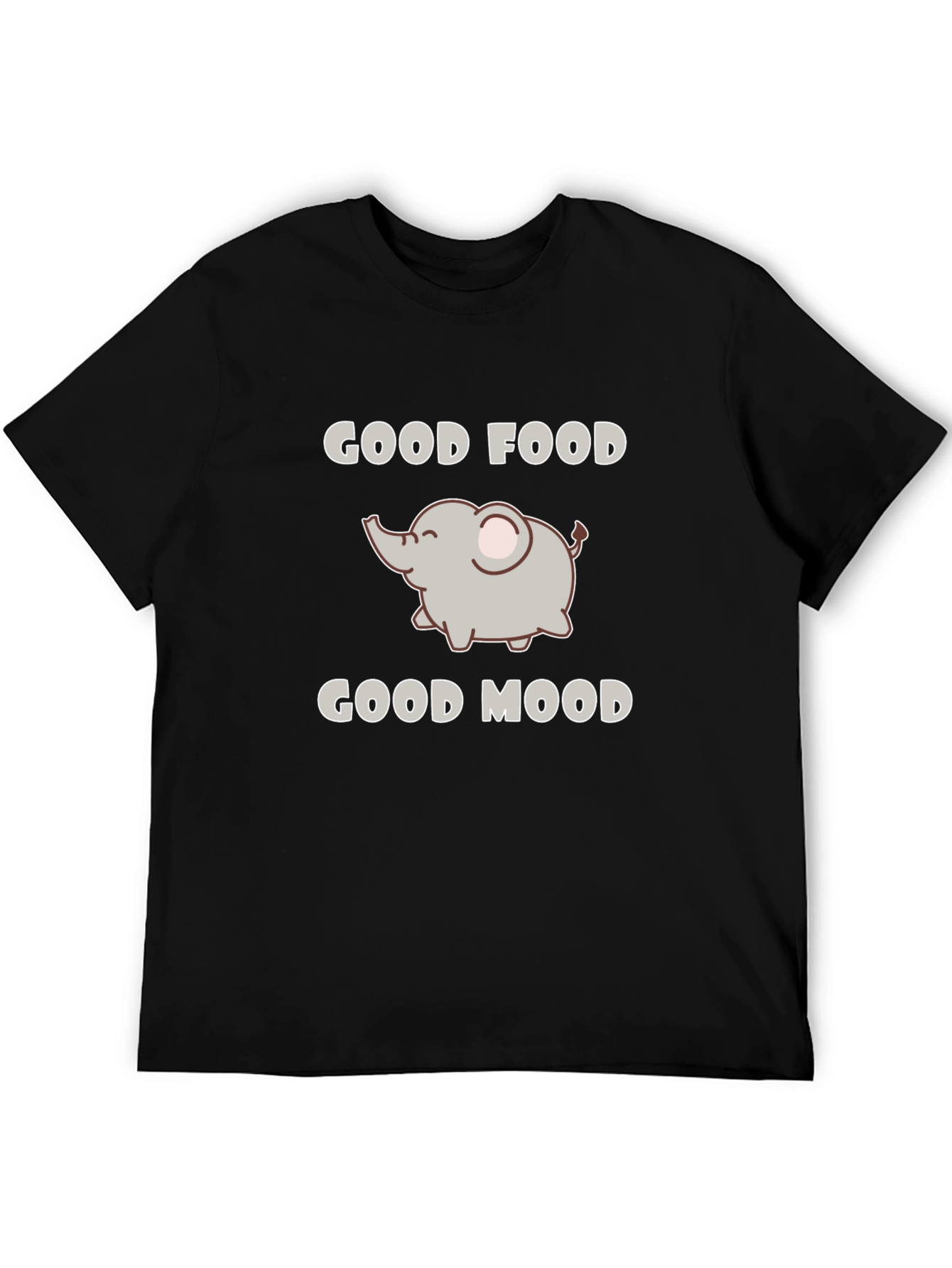 Good Food Good Mood Elephant Black Graphic T-Shirt