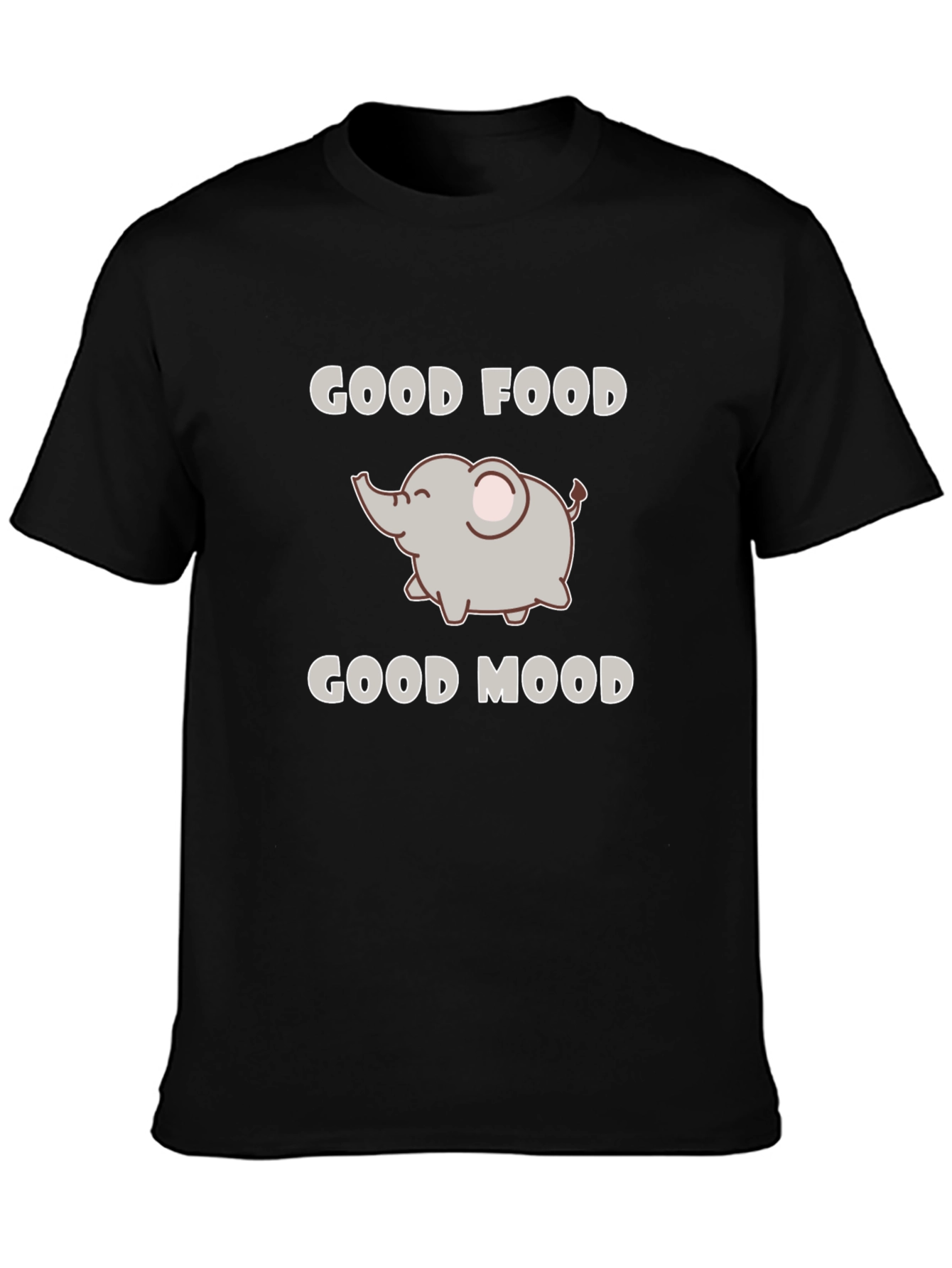 Good Food Good Mood Elephant Black Graphic T-Shirt