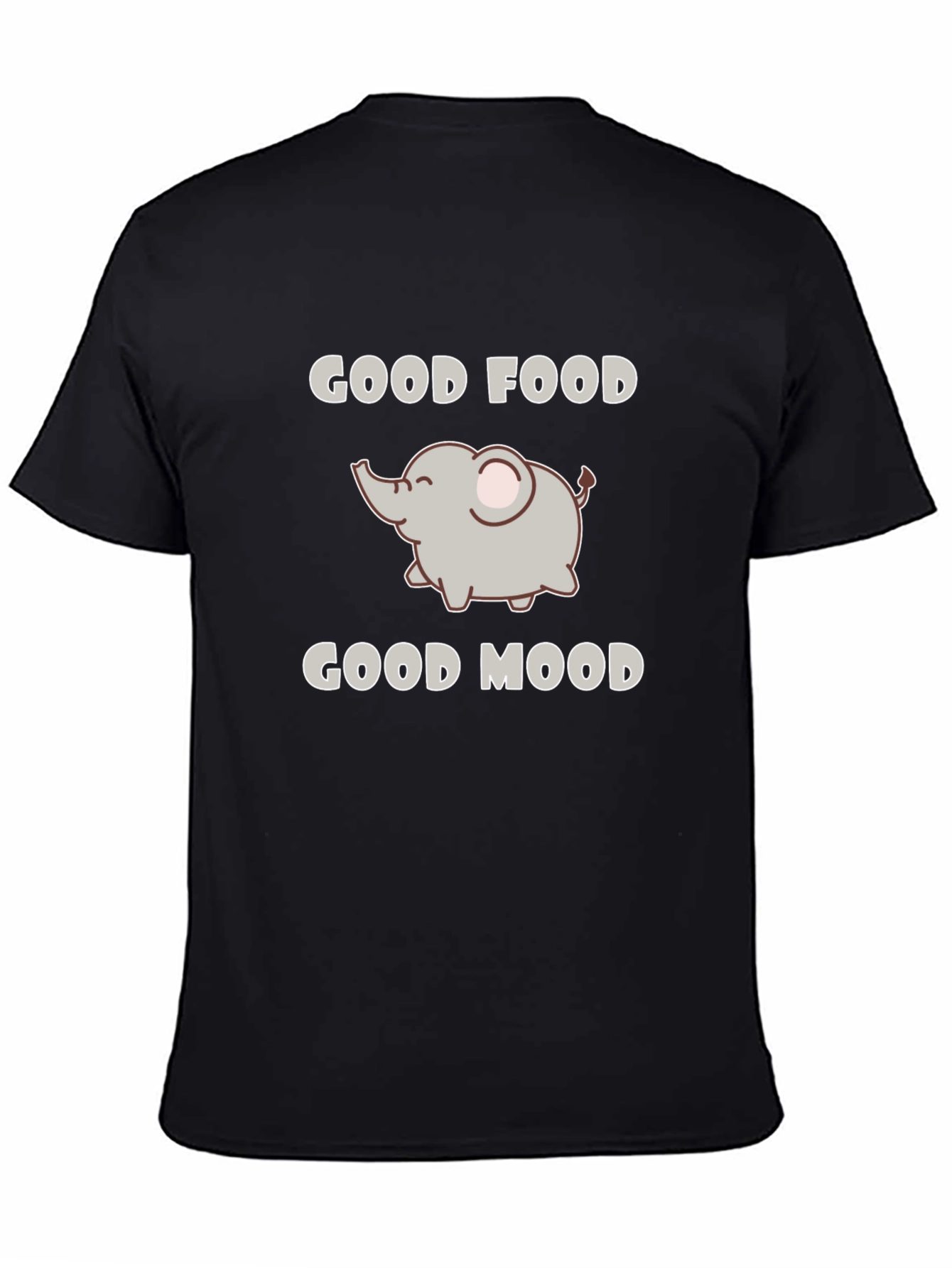 Good Food Good Mood Elephant Black Graphic T-Shirt