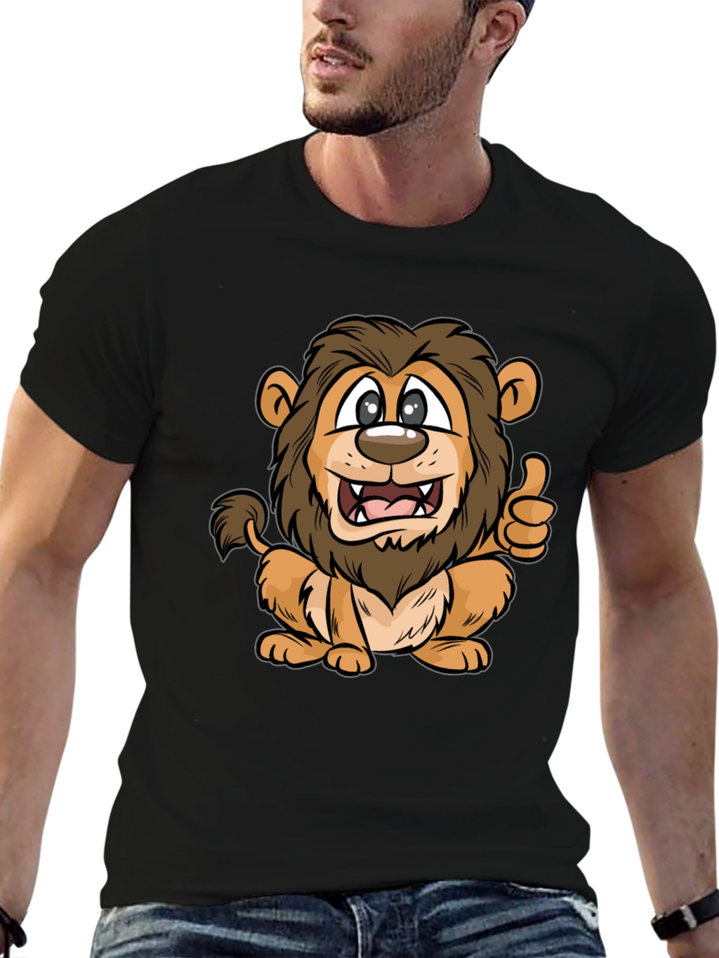 Lion Cartoon Black T-Shirt