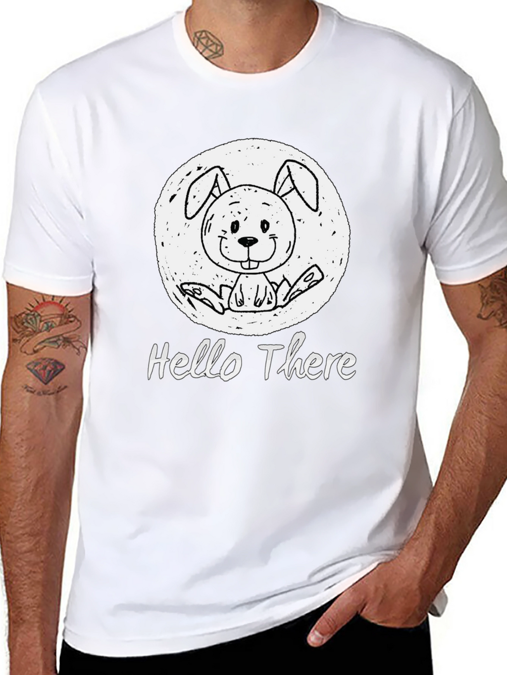 Hello There Bunny Black T-Shirt