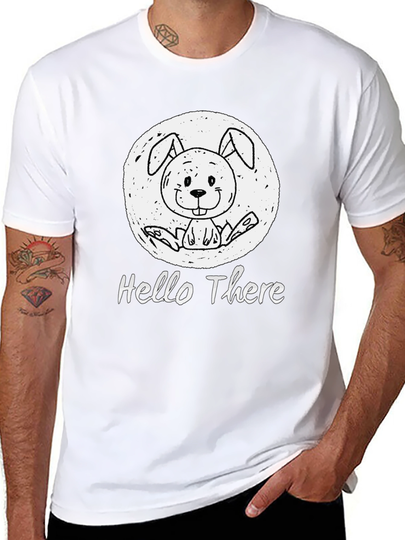 Hello There Bunny Black T-Shirt