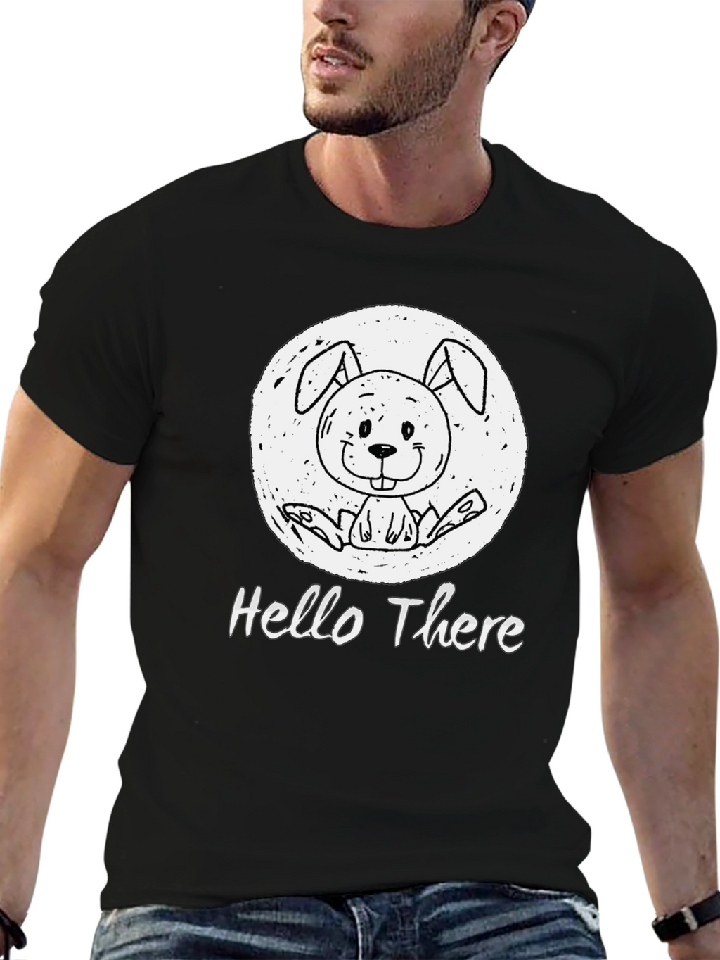 Hello There Bunny Black T-Shirt