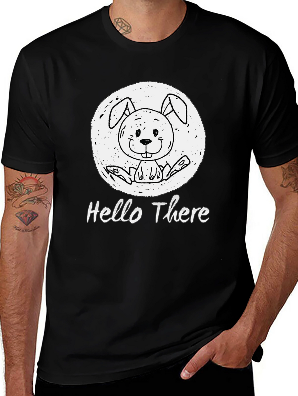 Hello There Bunny Black T-Shirt