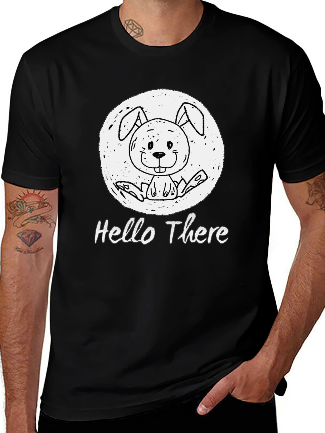 Hello There Bunny Black T-Shirt