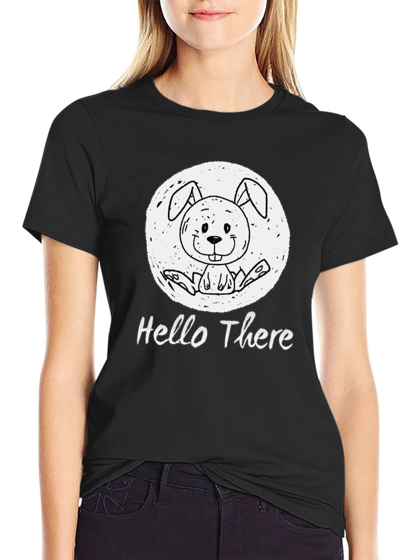 Hello There Bunny Black T-Shirt