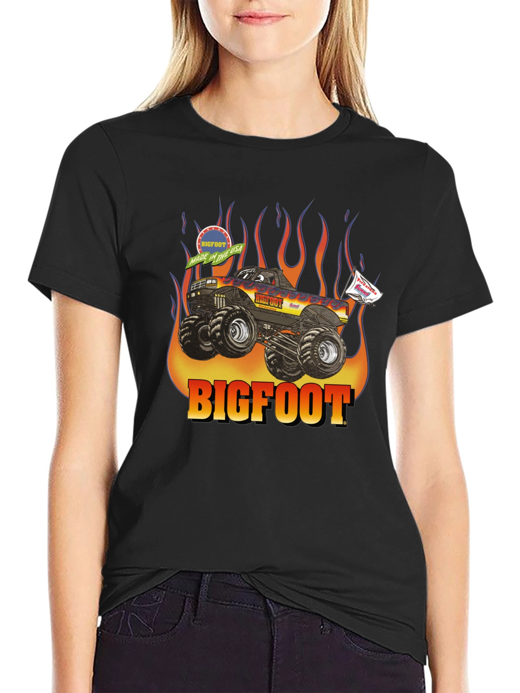 Bigfoot Monster Truck Flames Graphic T-Shirt