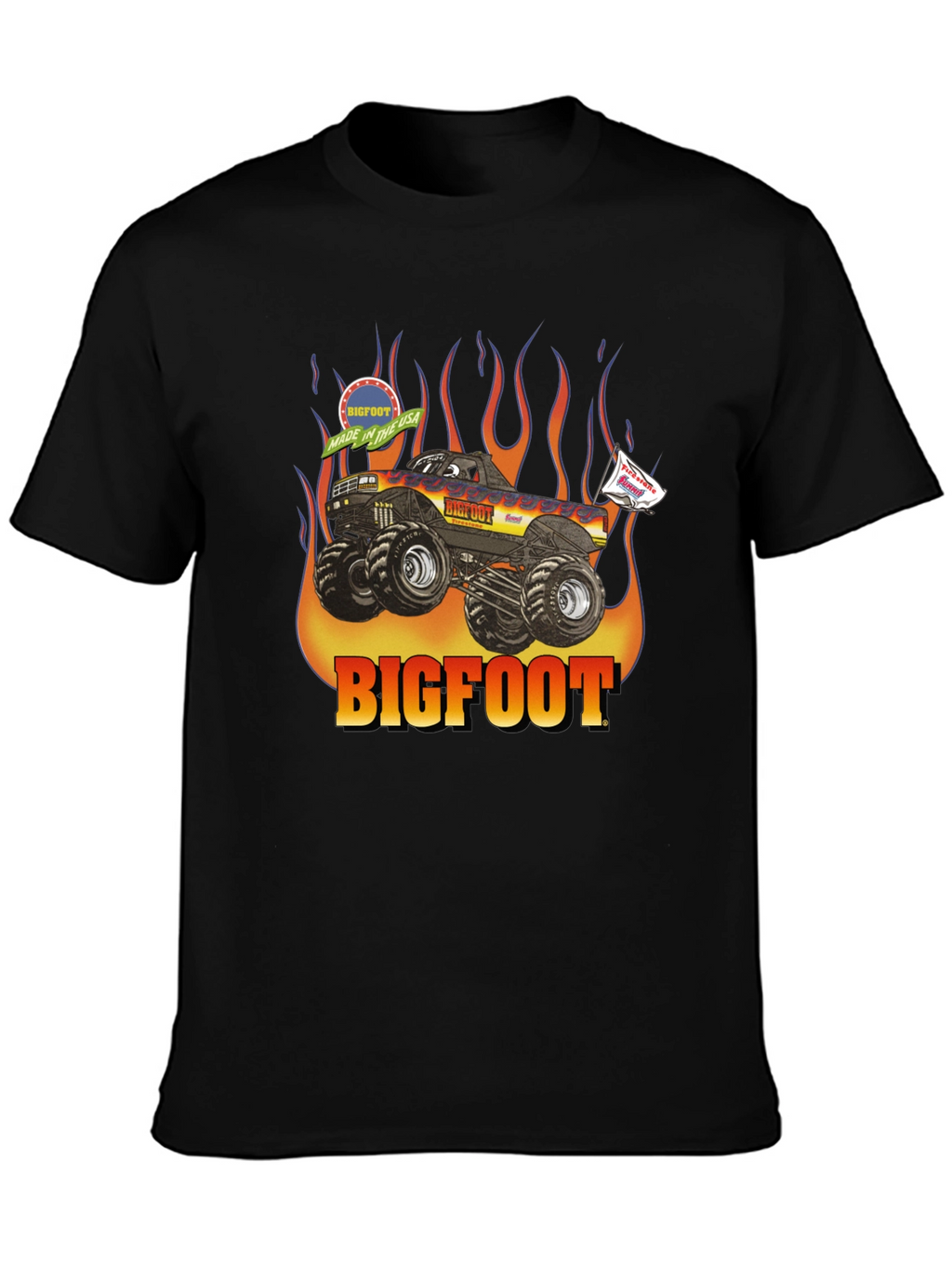 Bigfoot Monster Truck Flames Graphic T-Shirt