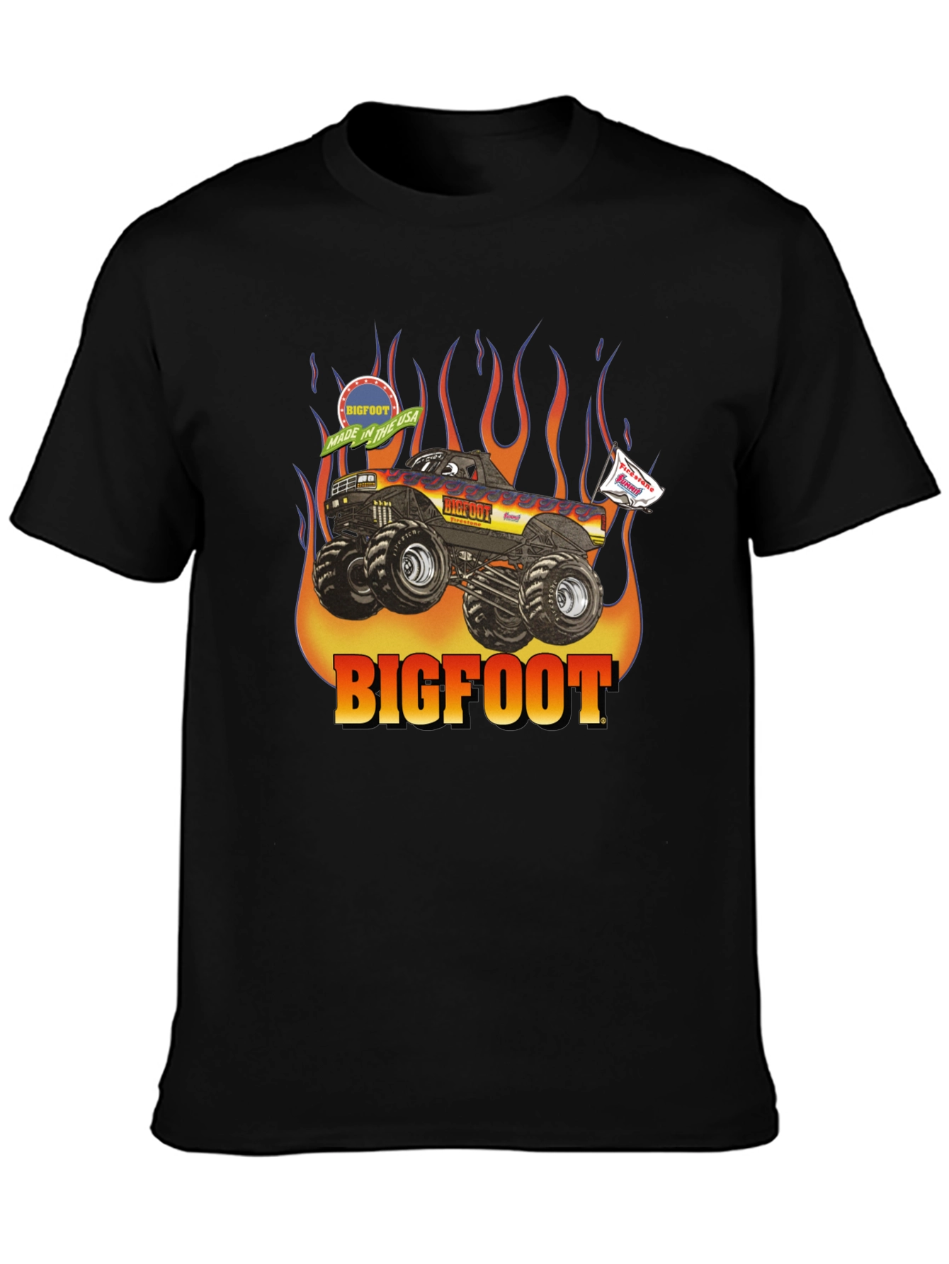 Bigfoot Monster Truck Flames Graphic T-Shirt