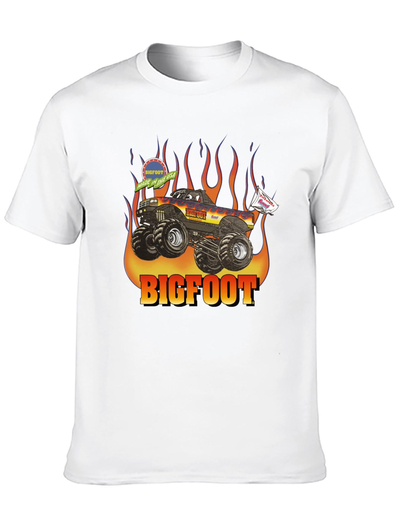 Bigfoot Monster Truck Flames Graphic T-Shirt