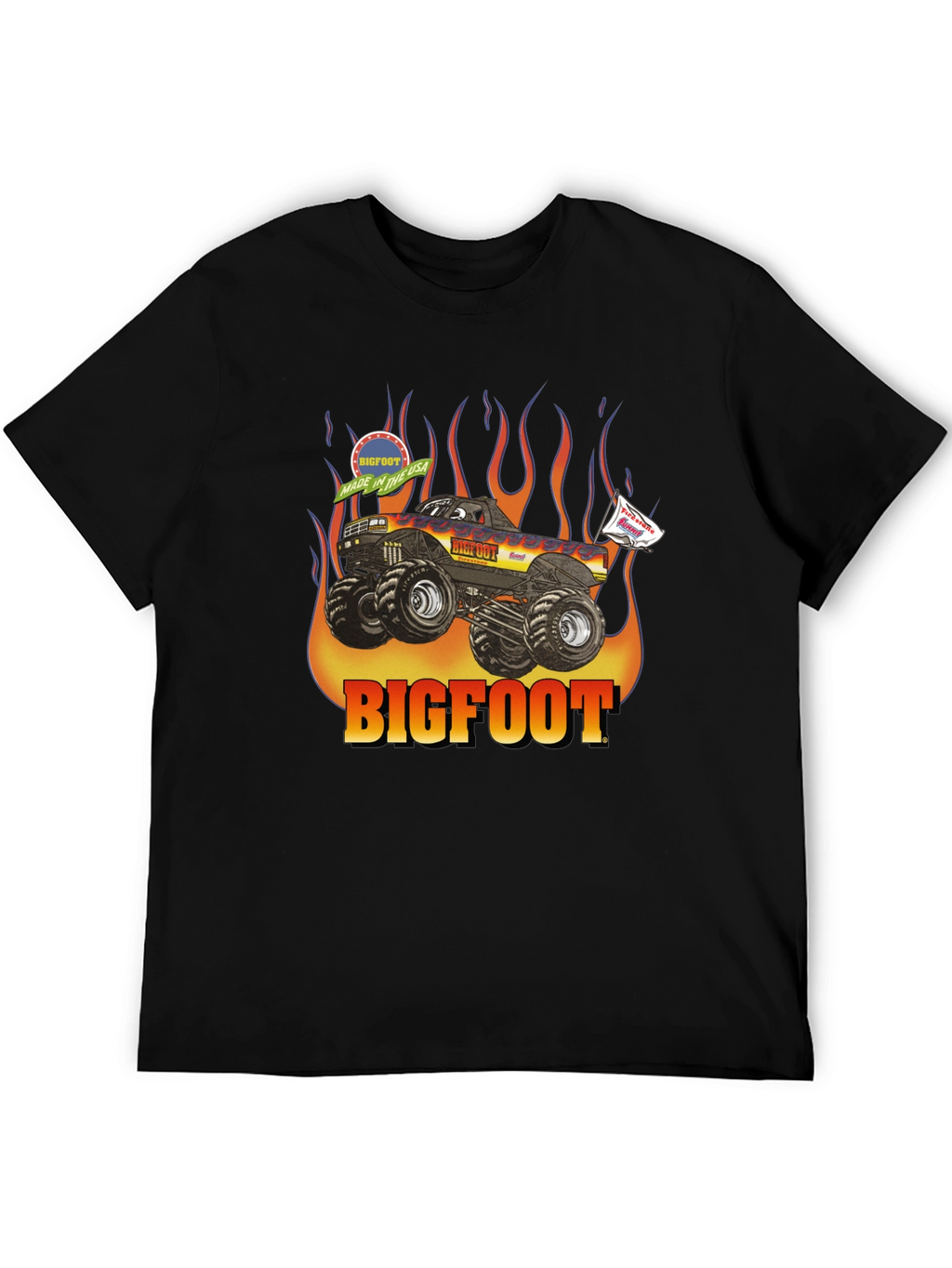 Bigfoot Monster Truck Flames Graphic T-Shirt