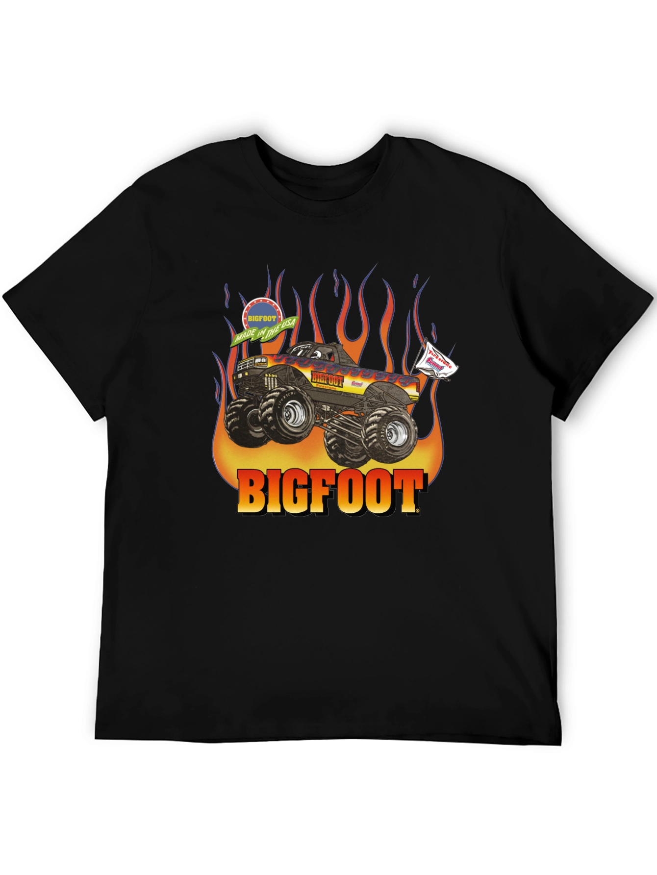 Bigfoot Monster Truck Flames Graphic T-Shirt