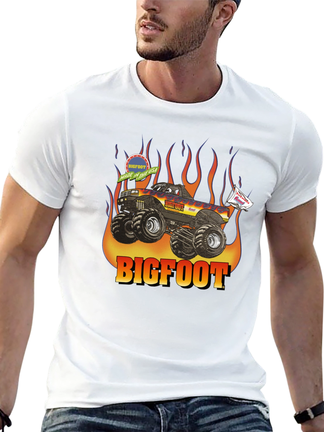 Bigfoot Monster Truck Flames Graphic T-Shirt