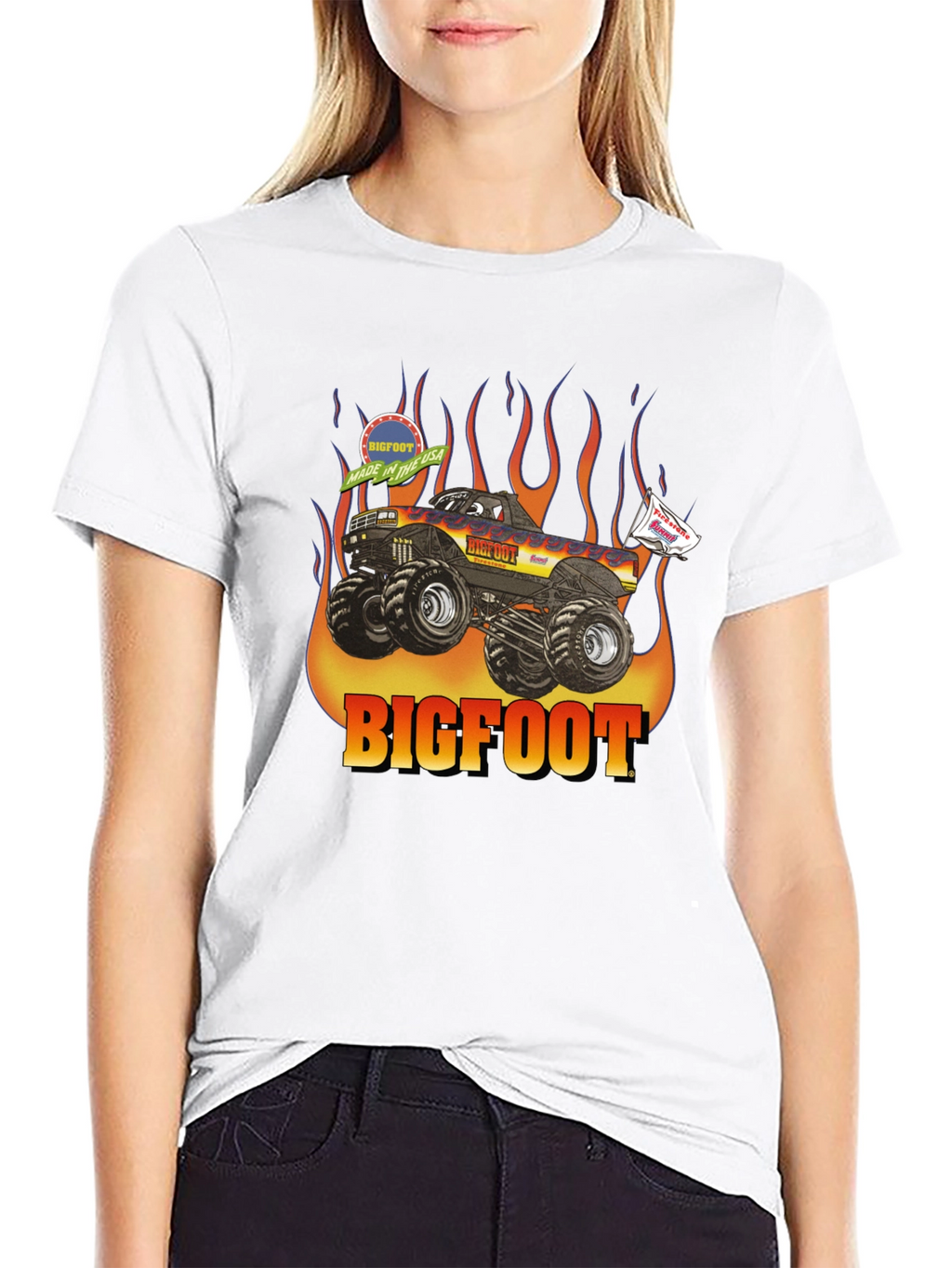 Bigfoot Monster Truck Flames Graphic T-Shirt