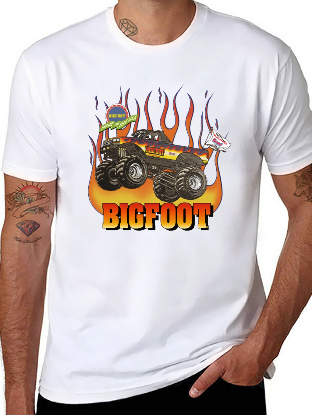 Bigfoot Monster Truck Flames Graphic T-Shirt