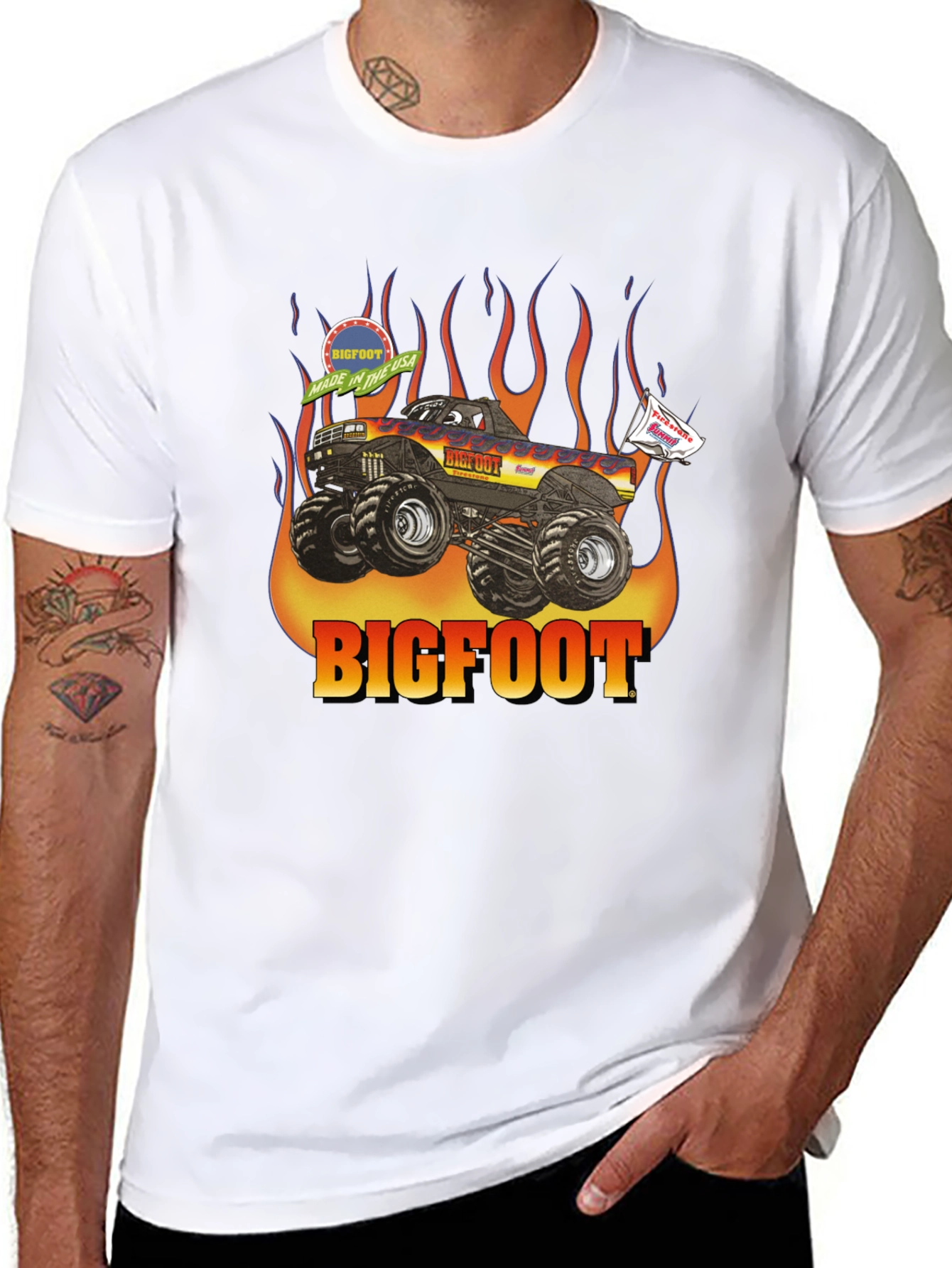 Bigfoot Monster Truck Flames Graphic T-Shirt