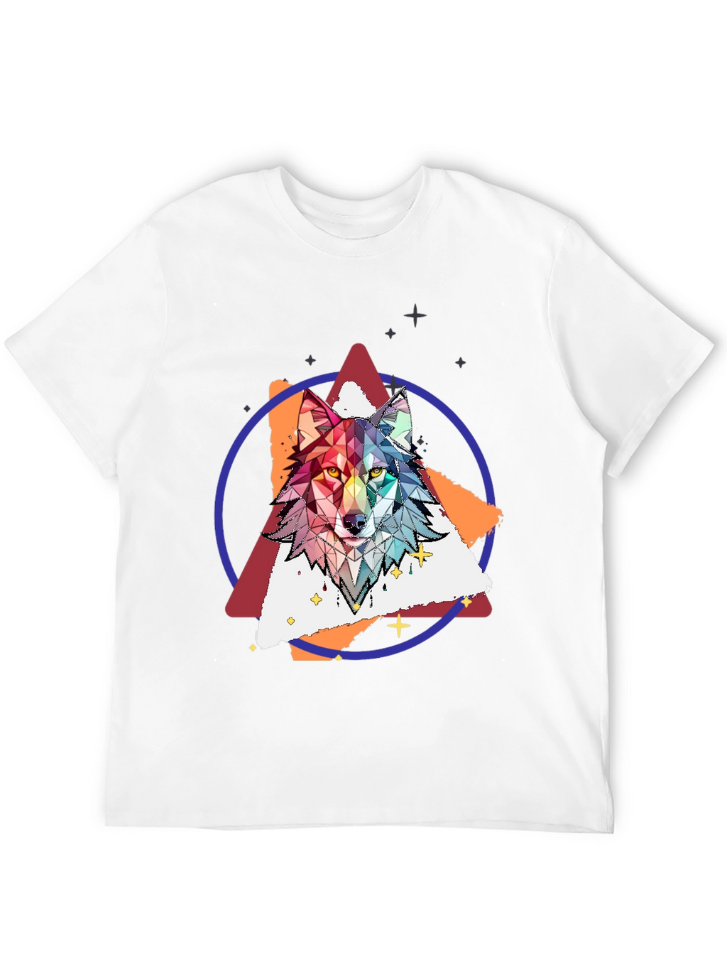 Geometric Wolf Graphic Print Tee - Stylish Mens T-Shirt