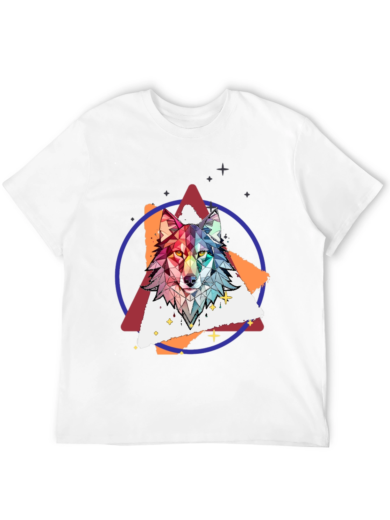 Geometric Wolf Graphic Print Tee - Stylish Mens T-Shirt