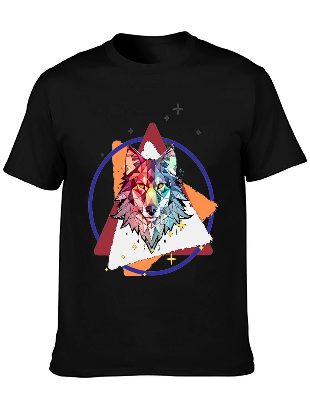 Geometric Wolf Graphic Print Tee - Stylish Mens T-Shirt