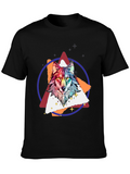 Geometric Wolf Graphic Print Tee - Stylish Mens T-Shirt