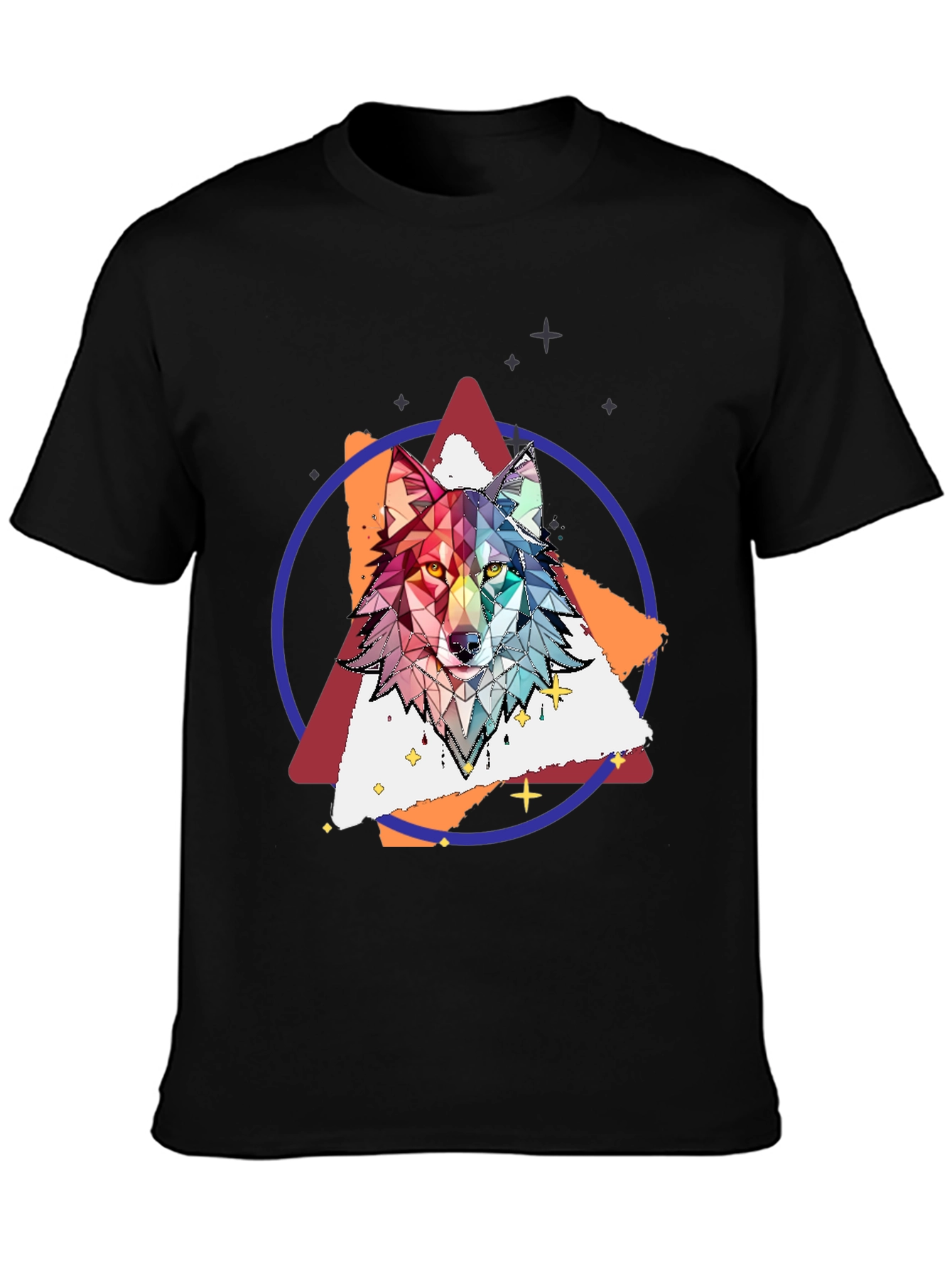 Geometric Wolf Graphic Print Tee - Stylish Mens T-Shirt