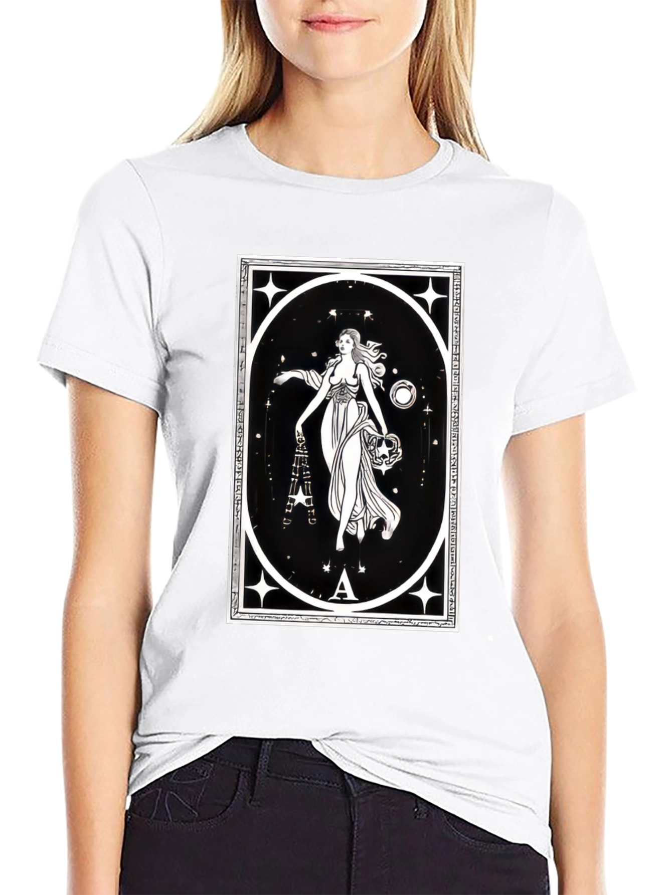 Celestial Goddess Black T-Shirt - Tarot Inspired Graphic