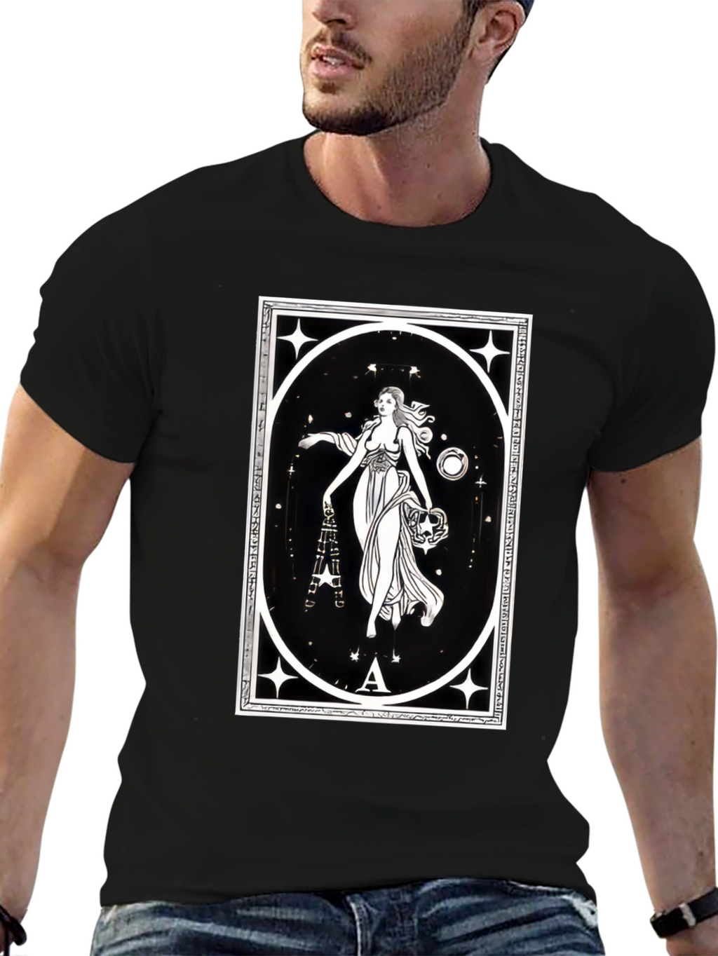 Celestial Goddess Black T-Shirt - Tarot Inspired Graphic
