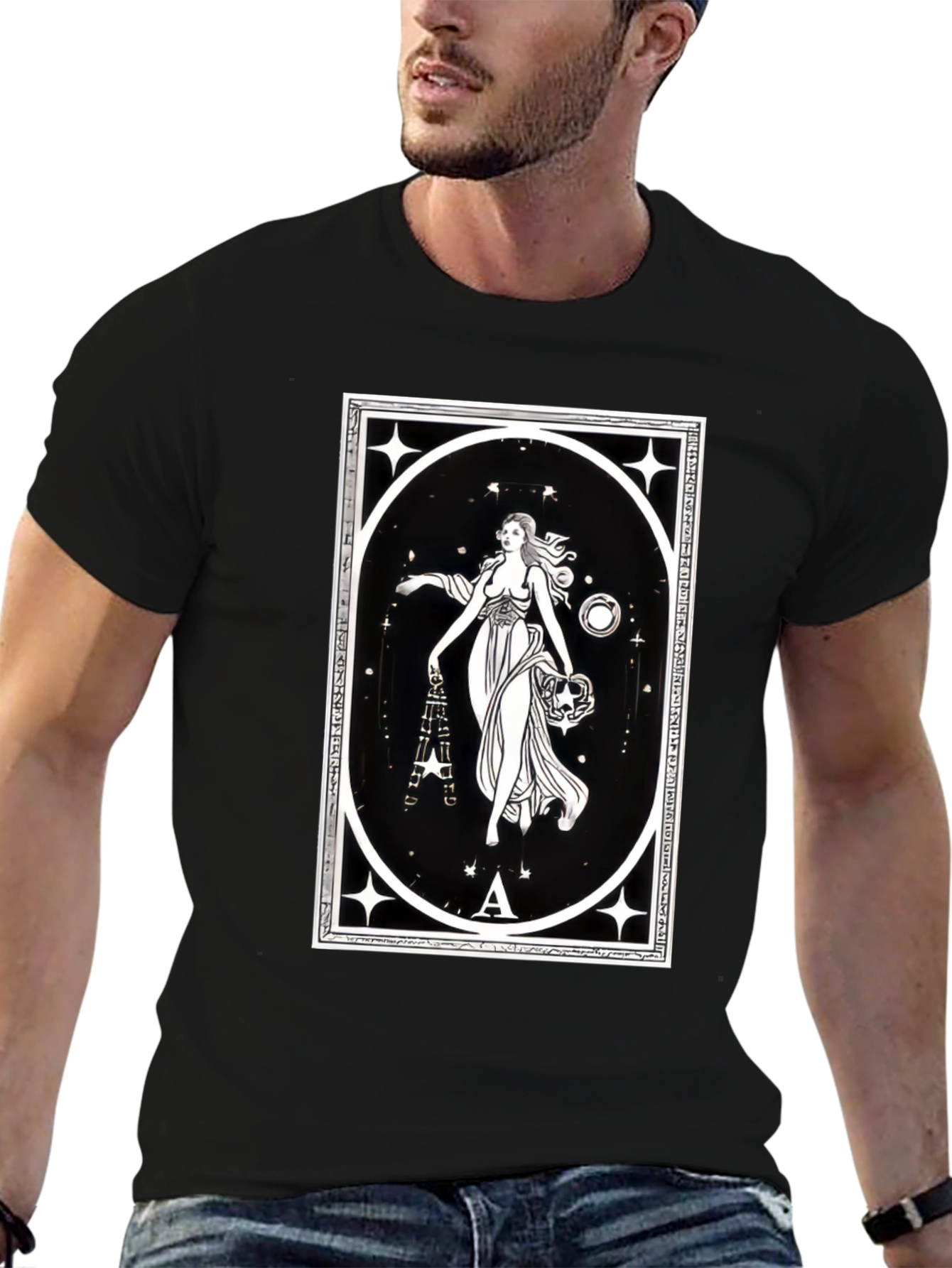 Celestial Goddess Black T-Shirt - Tarot Inspired Graphic