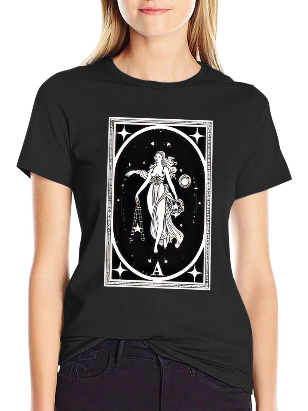 Celestial Goddess Black T-Shirt - Tarot Inspired Graphic