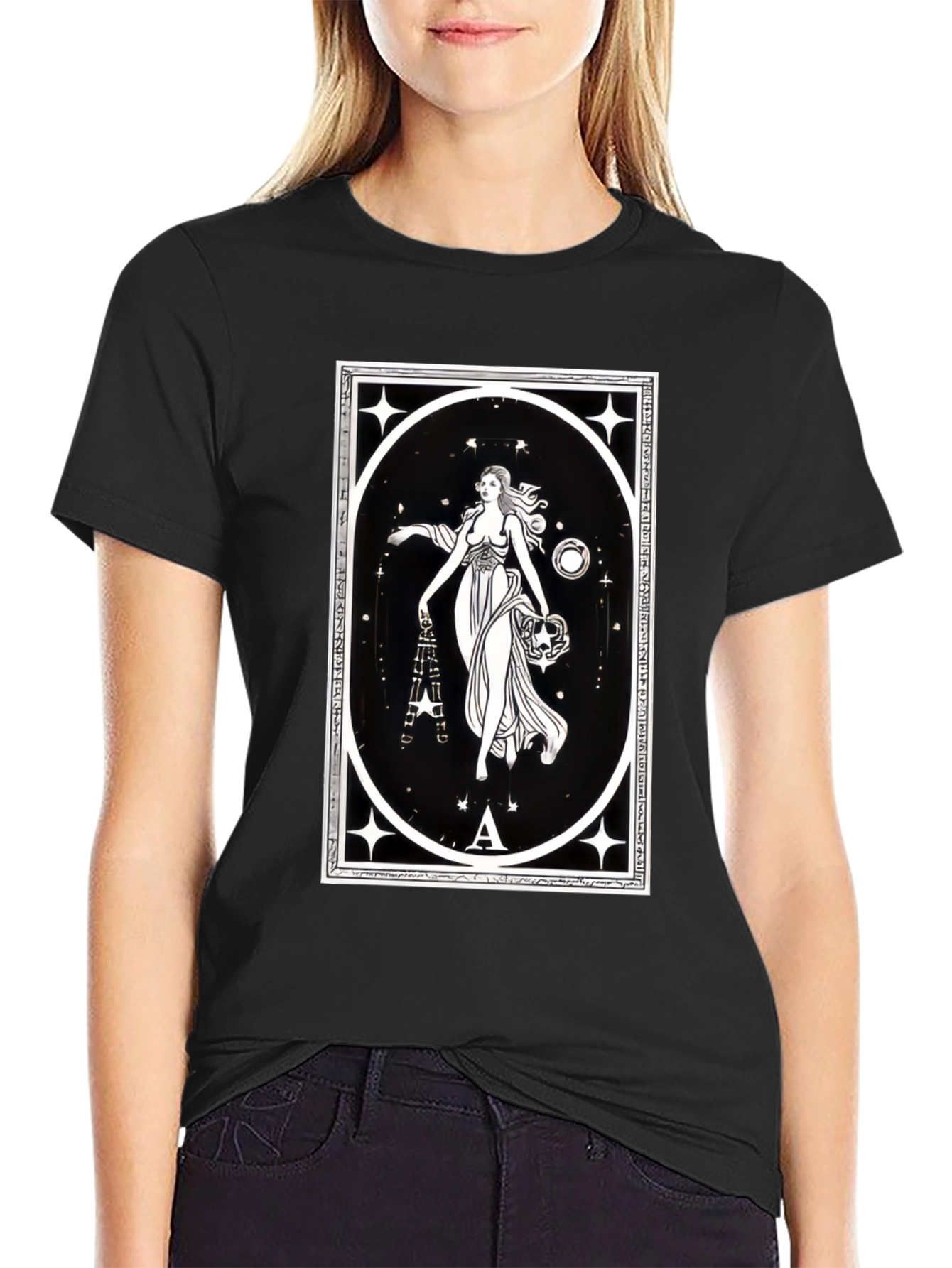 Celestial Goddess Black T-Shirt - Tarot Inspired Graphic