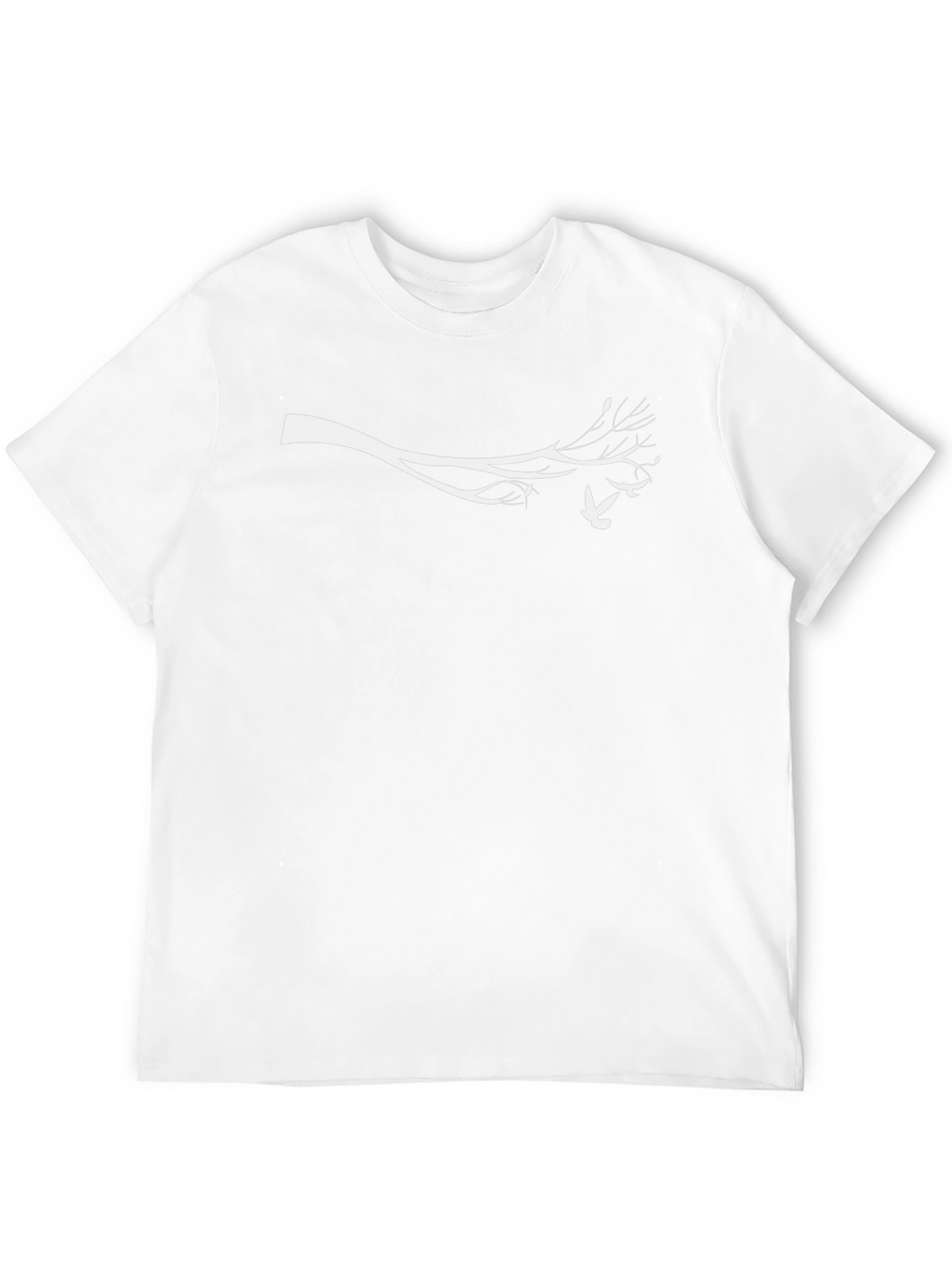 Mens Black Tee with White Branch and Bird Design