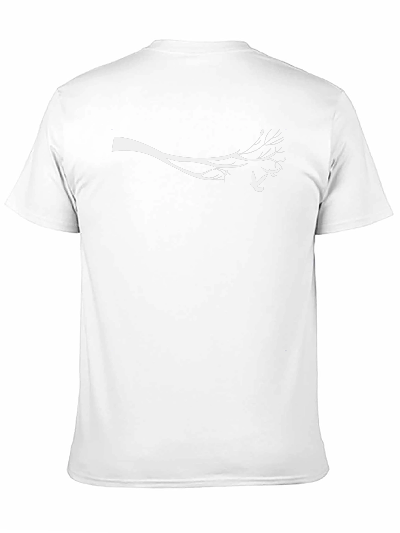 Mens Black Tee with White Branch and Bird Design