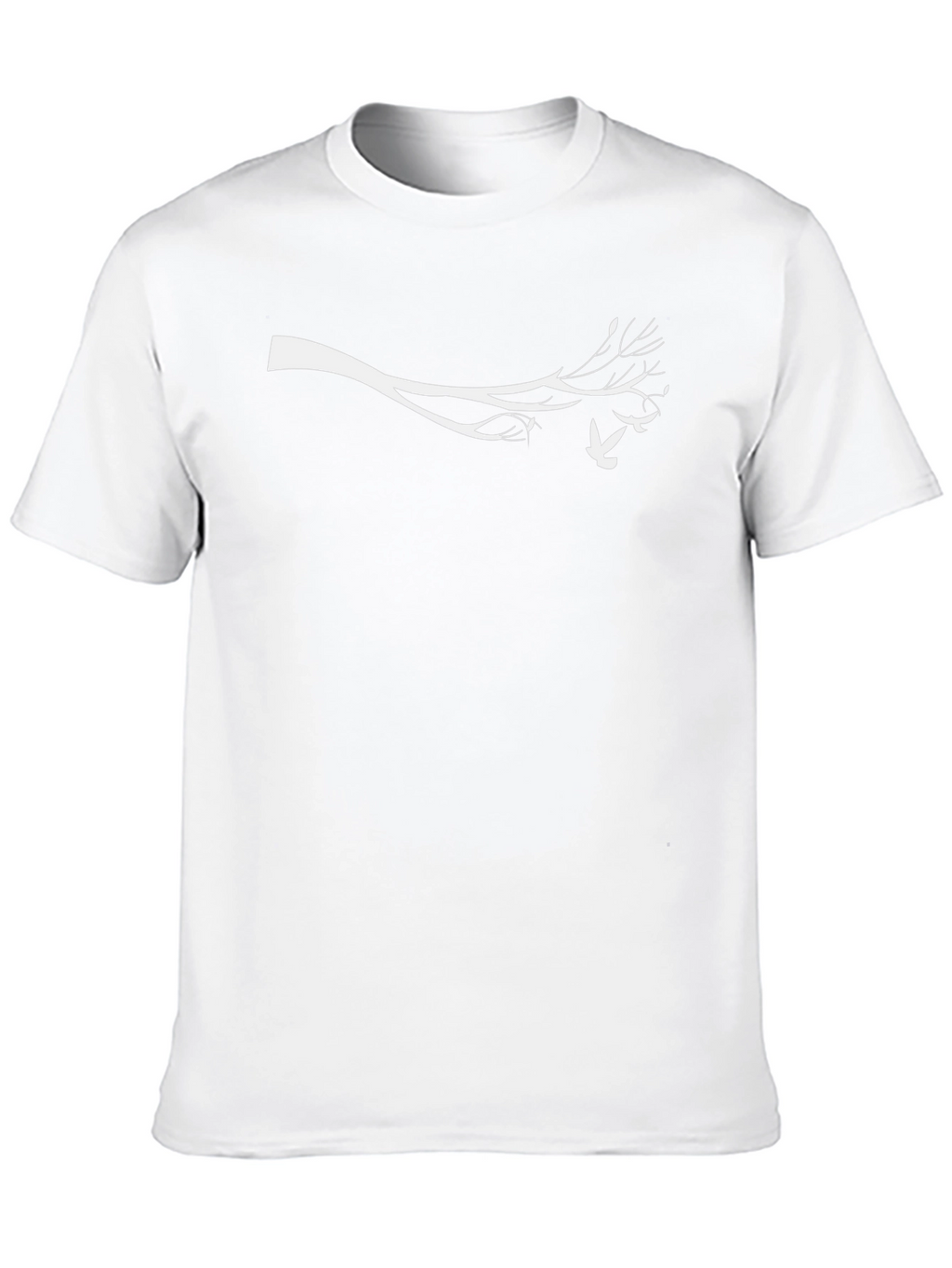 Mens Black Tee with White Branch and Bird Design