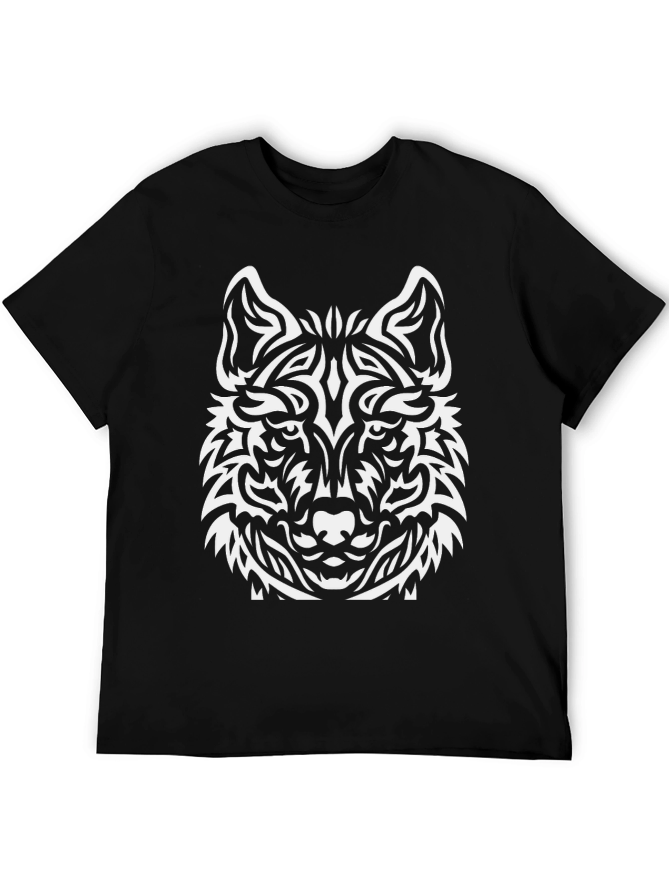 Wolf Graphic Print Tee - Black Cotton Blend