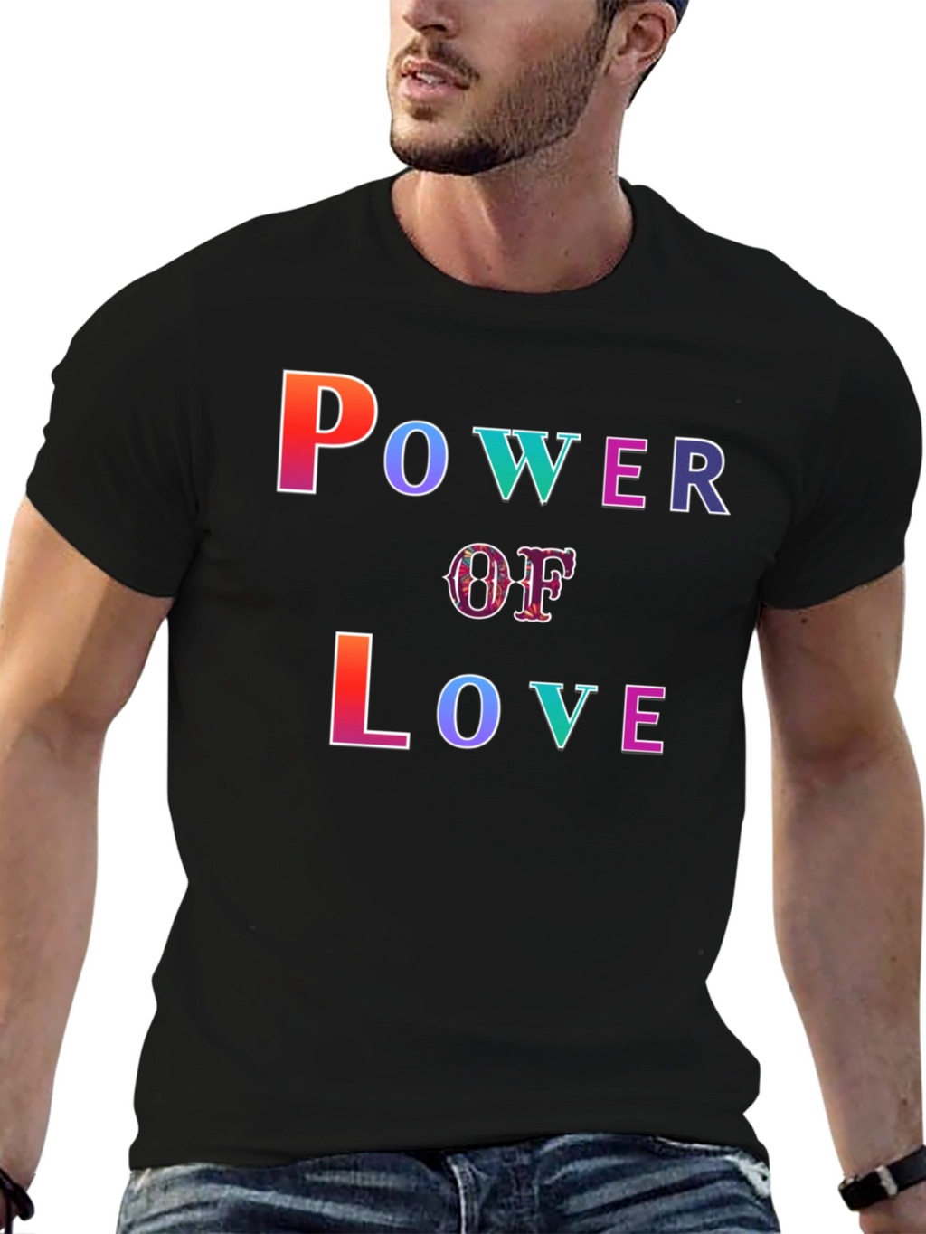 Power of Love Graphic Print Black T-Shirt