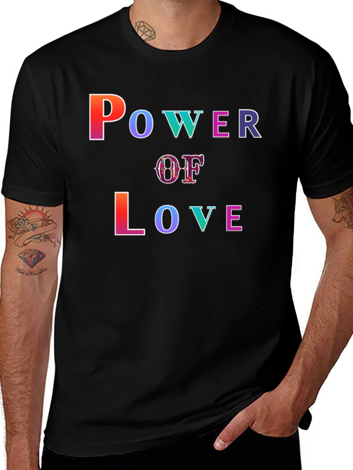 Power of Love Graphic Print Black T-Shirt