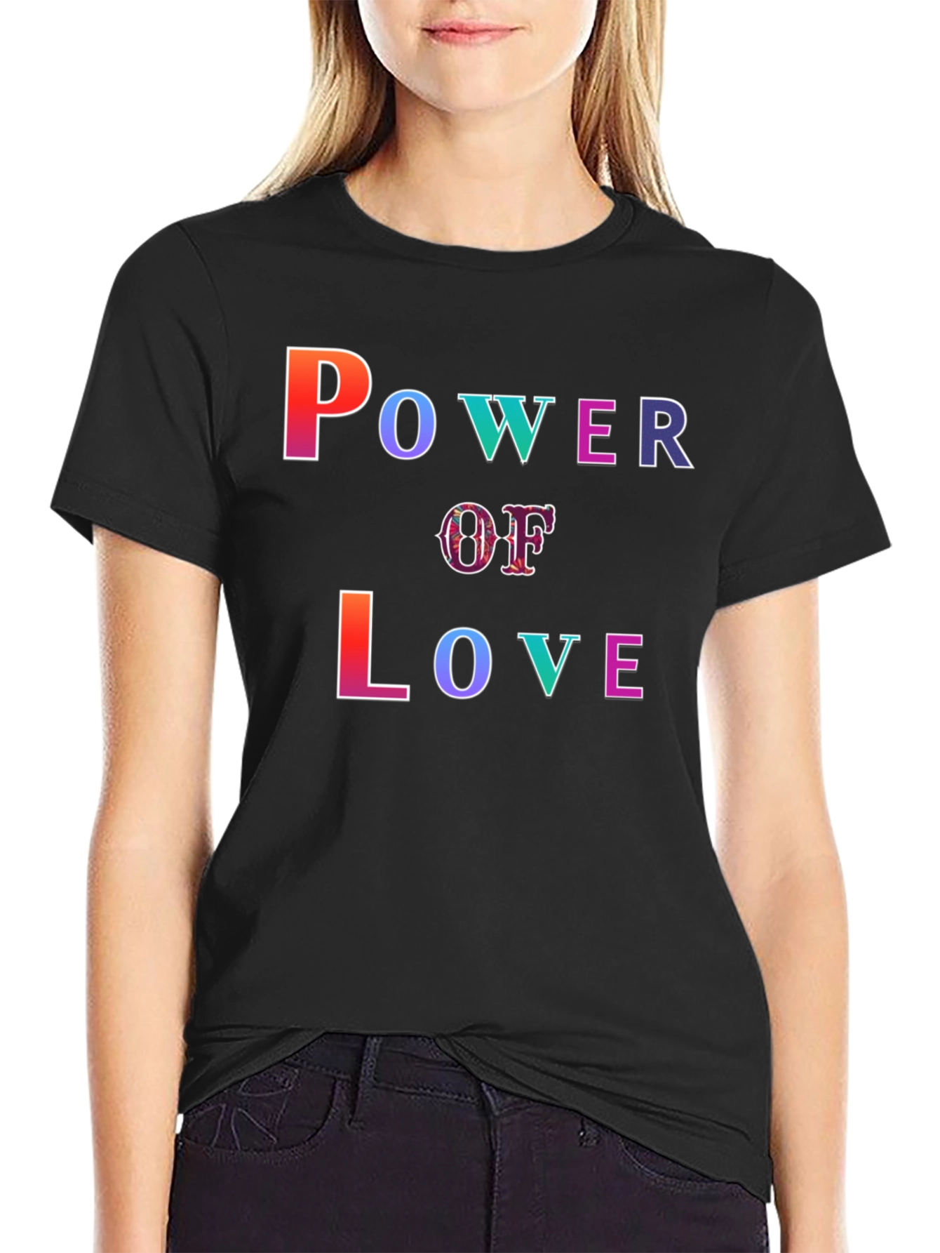 Power of Love Graphic Print Black T-Shirt