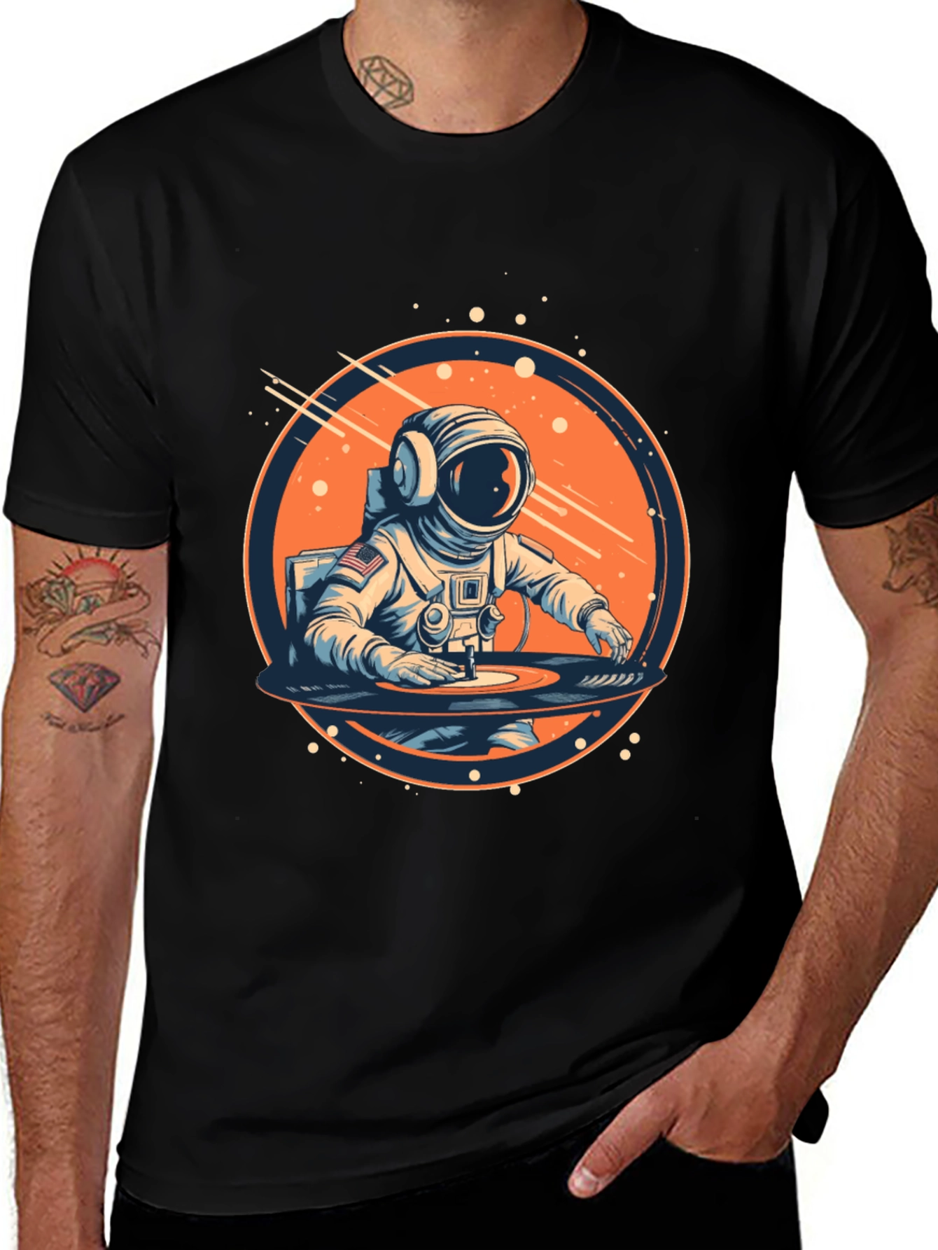 Astronaut DJ Black Graphic Tee