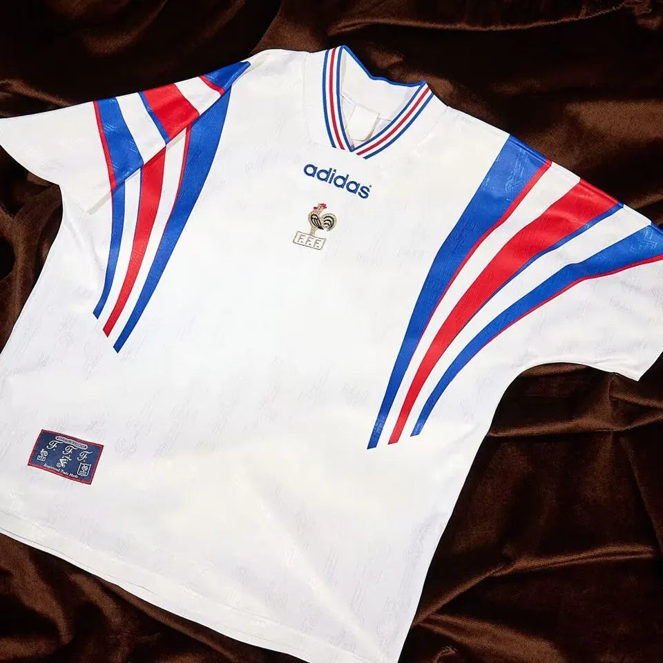 1996 France White Away Retro Soccer Jersey Front