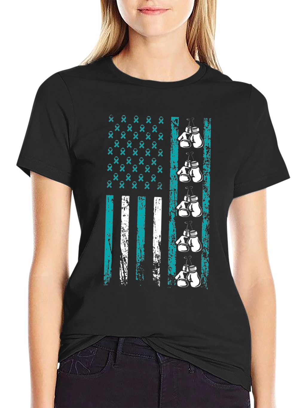 Teal Ribbon Boxing Gloves T-Shirt
