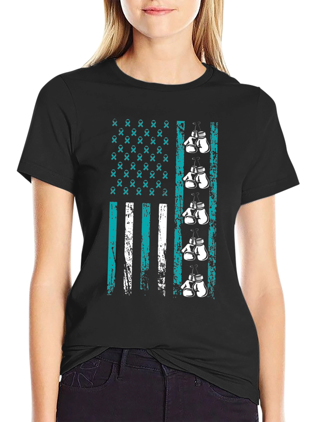 Teal Ribbon Boxing Gloves T-Shirt