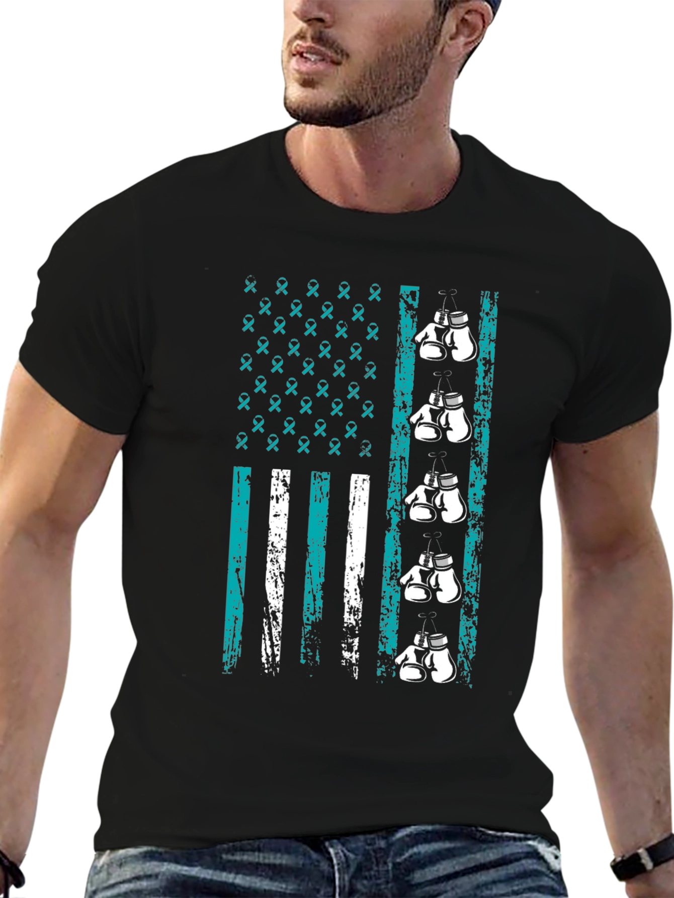 Teal Ribbon Boxing Gloves T-Shirt