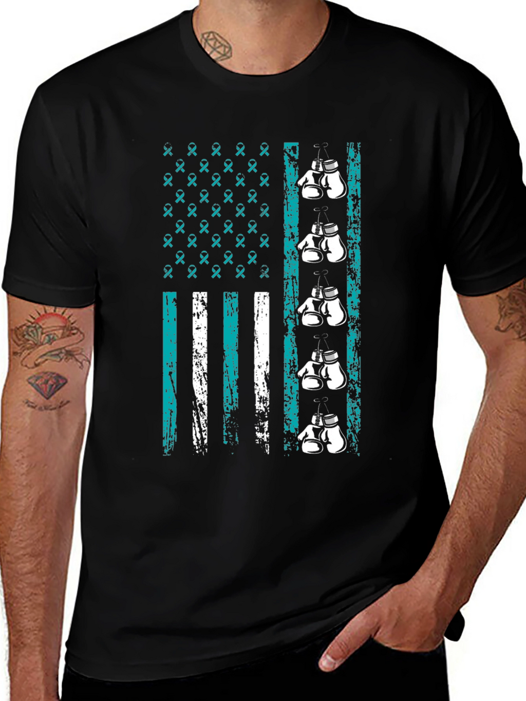 Teal Ribbon Boxing Gloves T-Shirt