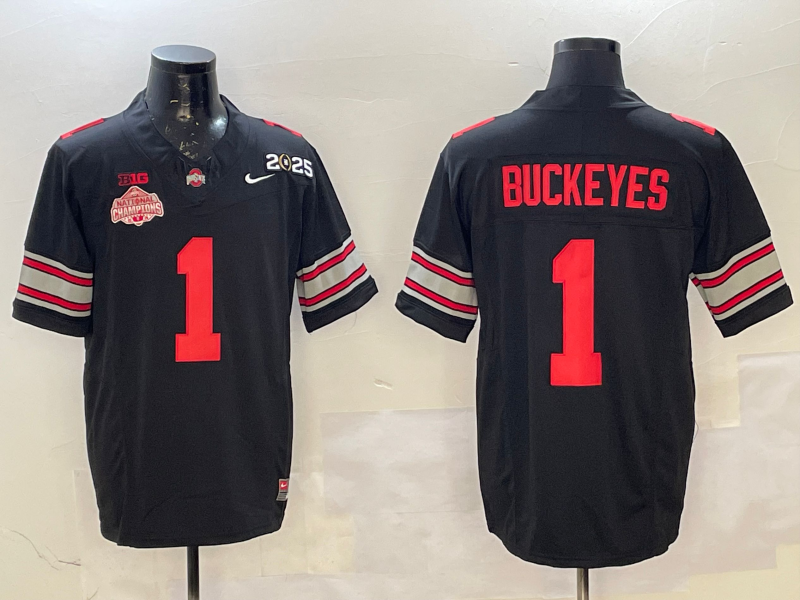 Men's Ohio State Buckeyes Quinshon Judkins Black 2025 CFP Final National Champions Patch F.U.S.E. Jersey