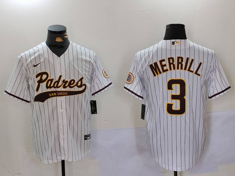 Men's San Diego Padres Jackson Merrill #3 White Alternate Replica Player Jerseys