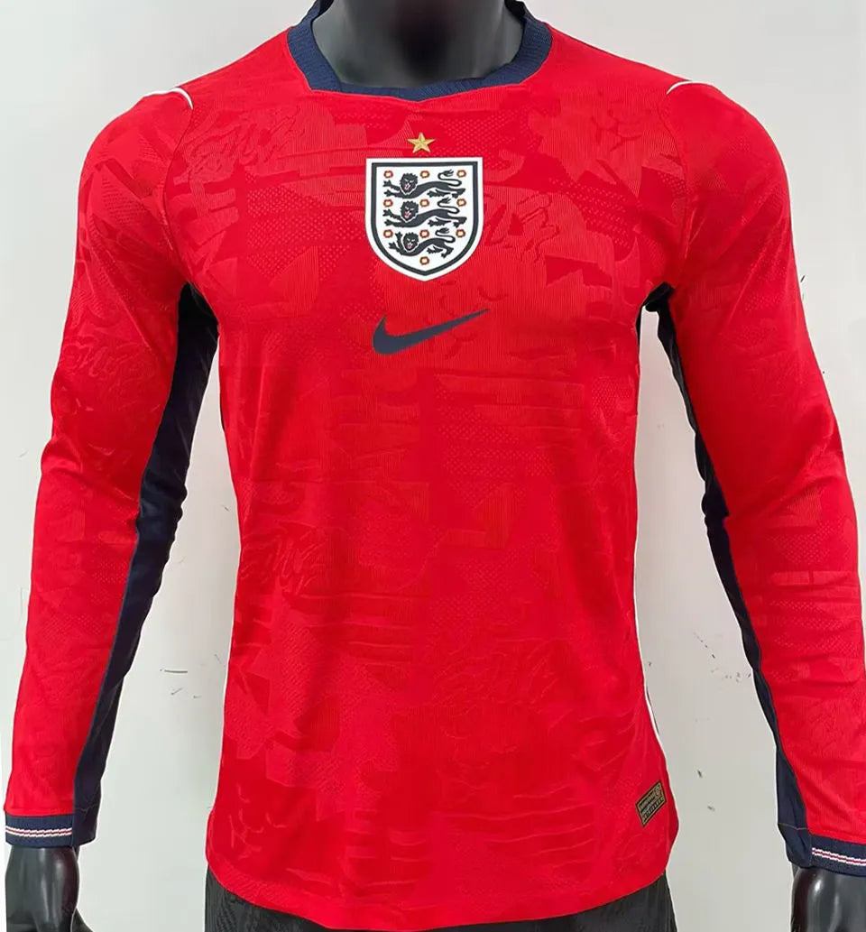 2026/27 England Away Red Player Version Long Sleeve Soccer Jersey Front